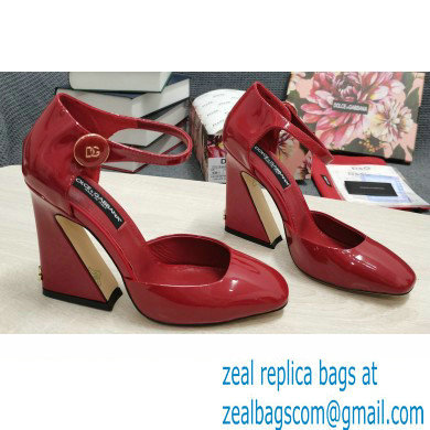 Dolce & Gabbana Heel 6.5cm/10.5cm Patent leather Mary Janes Red with Geometric Heel 2022 - Click Image to Close